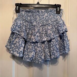 Altar’d State Blue White Floral Ruffle Mini Skirt Sz Small
